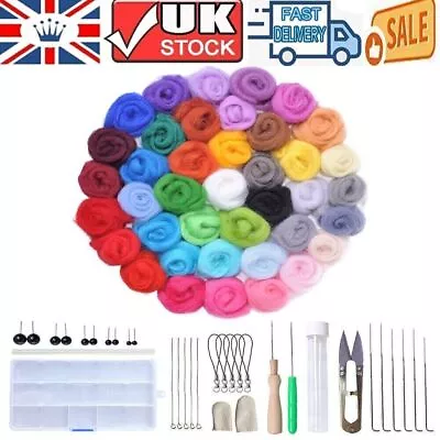 Needle Felting Starter Tool Kit Set Wool Roving 40 Colors Set For DIY Gift UK • £12.15