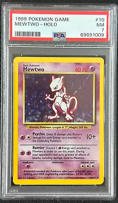 $27 • Buy 1999 Pokemon Mewtwo Base Set Holo Rare 10/102 PSA 7 NM Graded Unlimited