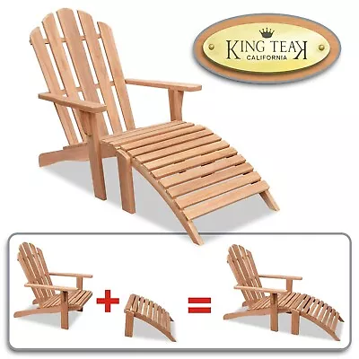 $299.99 • Buy Outdoor Teak Adirondack Chair W Footrest Stool Set Patio Garden Lounge Furniture