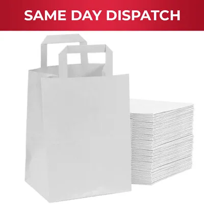 White Paper Bags With Handles For Takeaway Food & Vegetables - 3 Sizes • £8.50