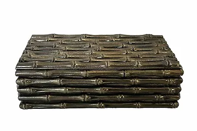 Aldon Japanese Bamboo Cigarette Tobacco Silverplate Metal Wood Lined Trinket Box • £33.72