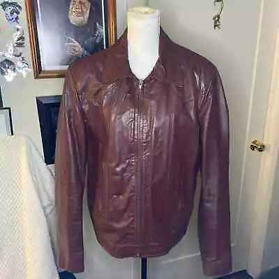 Jean Pierre VINTAGE Leather Jacket 42 LONG Maroon/Brown Paris New York  • $35
