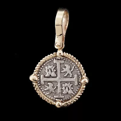 Atocha Sunken Treasure Jewelry - Small Silver Coin Pendant W/14K Gold Frame • $227.95