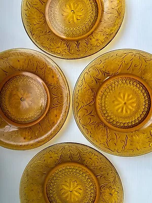 Vintage Set Of Four Tiara Indiana Glass Amber Dinner Plates 10  • $49.99