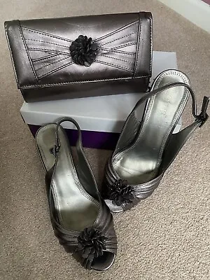 Ladies Lotus TRINI Pewter Sling Back Open Toe Shoes 6 Matching Clutch Bag  • £9.99