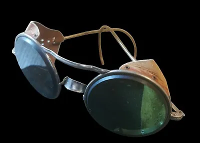 Vintage Willson B Sunglasses Goggles Green Lenses Leather Steampunk  • $54.63