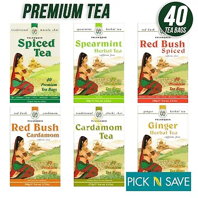 £9.95 • Buy Palanquin Herbal Tea - 80 Tea Bags (2 Boxes) - Spearmint Red Bush Spiced Ginger 