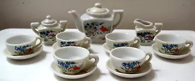 Made In Japan Miniature Tea Set Cottage Tree Flower Scene 15-pc Handpainted • $18.99