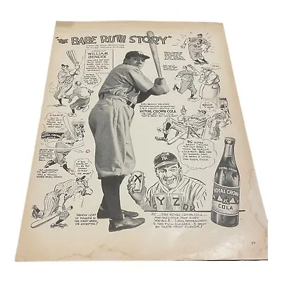 Vintage 1948 Royal Crown Cola Babe Ruth Ephemera Print Ad 10.5” X 13.5” C.06 • $6.99