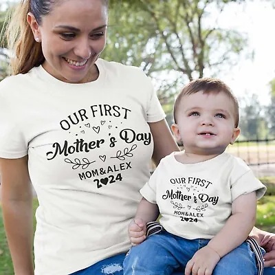 Matching Personalised Our First Mother's Day Shirt Custom Mum And Baby T Shirts • £9.99