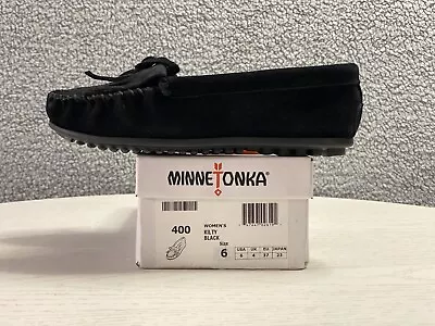 $24.99 • Buy Minnetonka Women's Kilty Hardsole Moccasin Suede Slippers Size 6 Black 400