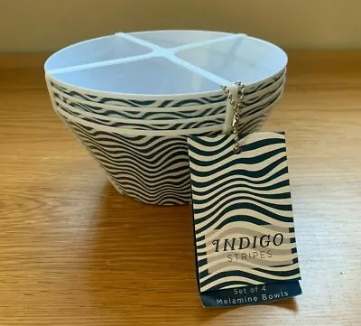 4 X Summit Blue Indigo Waves Bowl 15 Cm Melamine Camping Tableware Snack Cereal • £7.95