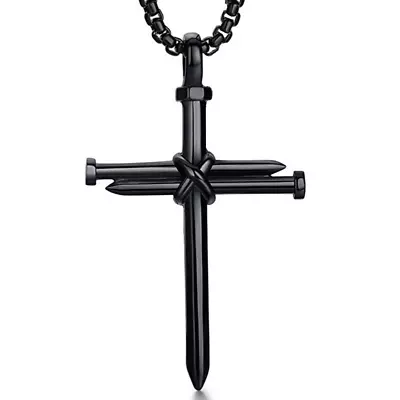 Titanium Steel Casting Steel Nails Cross Punk Style Men Pendant Metal Necklace J • $24.90