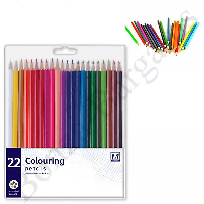 Pack 22 Assorted Colour Colouring Pencils Kids Arts Crafts Stationary Drawing • £2.89