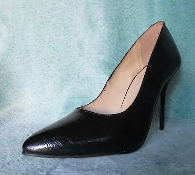 Design New Ladys High Heel Court Black Crashed Leather Shoes Size UK 7 • £19