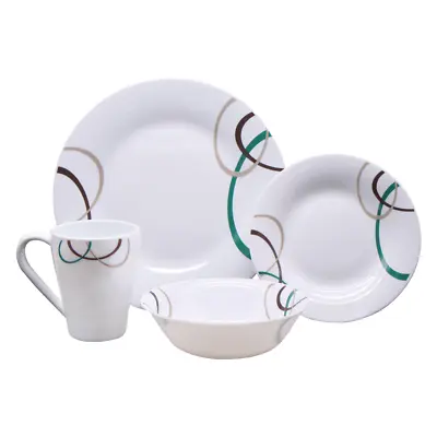 PLS Opalware Dining Set Horizon Orbit 16 Piece Caravan Motorhome Tableware • £29.20