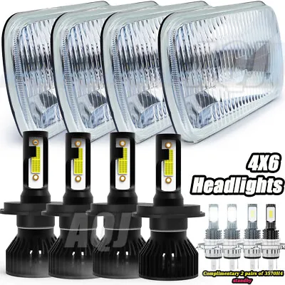 4X6 Stock Glass Lens / Metal Headlight 6500k LED HID Light Bulb Headlamp Set • $137.99