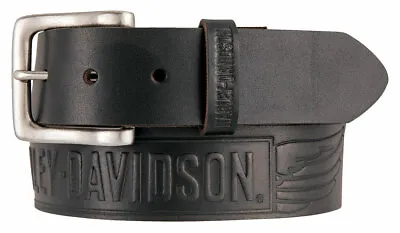 Harley-Davidson Men's Embossed Crosswind Leather Belt Black HDMBT11334-BLK • $42.95