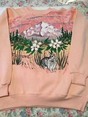 Vintage Hand Painted Art To Wear Sweatshirt Hanes Dogwood Rabbit Mountain Large • $19.99