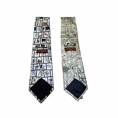 Vtg 90's Museum Artifacts Pure Silk Tie Lot 2 Mens Classic Beige • $6.49