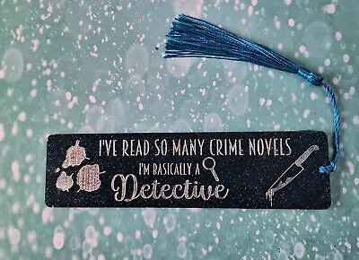 Handmade Black/ Blue Glitter Resin Crime Novel Bookmark. Book Lovers Gift • £4.75