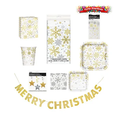 £3.99 • Buy Christmas Silver & Gold Snowflake Tableware, Tablecover Plates Cups Napkins Decs