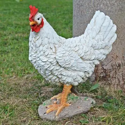 £54.95 • Buy Large White Chicken Garden Ornament  Statue Figure Resin Lawn Patio Sculpture