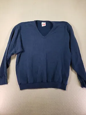 VTG Hanes Sweater Mens XL Blue Knit Long Sleeve V-Neck Thermal Classic Pullover • $24.95