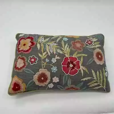 Primrose Vintage Grey Floral Embroidered Pillow • $25