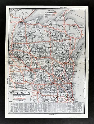 1930 Clason Auto Road Map Wisconsin Milwaukee Green Bay La Crosse Madison Dells • $16