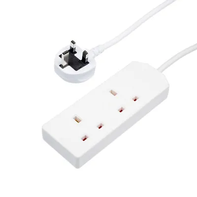 2 Way Mains Extension Lead Gang Double Socket Power 1M Metre Cable 13A White • £7.49