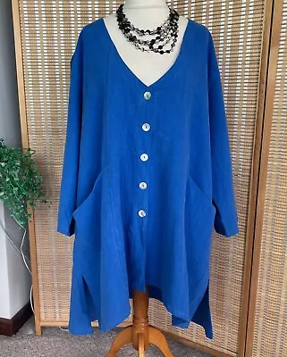 *BNWT* Box 2 Blue 100% Linen Longline JAcket Top 24 26 UK Box2 Lagenlook Arty • £49.99