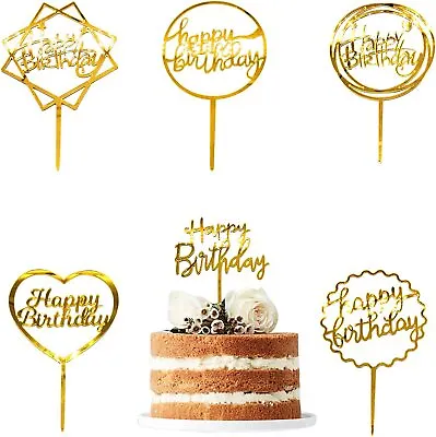 New Glitter Gold Cake Topper Birthday Party Happy Decoration Acrylic Supplies • £1.75