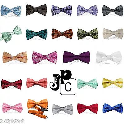 New Men's Straight Cut Formal Bow Tie Paisley Microfiber Pre-tied Bowtie Only • $10.35