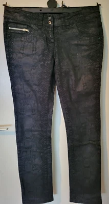 £9.99 • Buy River Island Black Snake Snakeskin Animal Skinny Biker Jeans 12 29l Zips Vintage