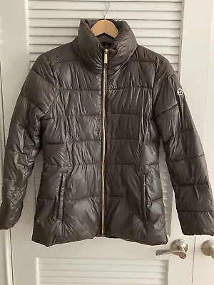 Michael KORS Puffer Jacket Packable Down Women Medim Grey Pewter Preowned • $22