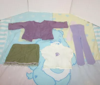 American Girl Doll Go Anywhere Outfit Purple Sweater Top Green Skirt Tights • $23.95