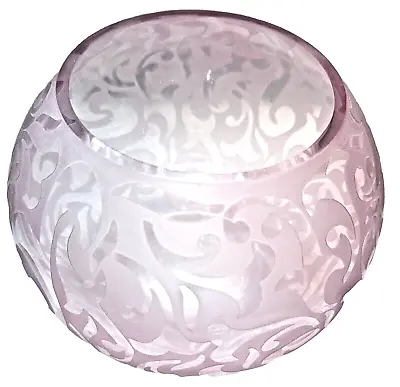 MIchael Weems Pink Round Vase Elise Pattern Etched Glass 4  Tall5.5  Wide • $59