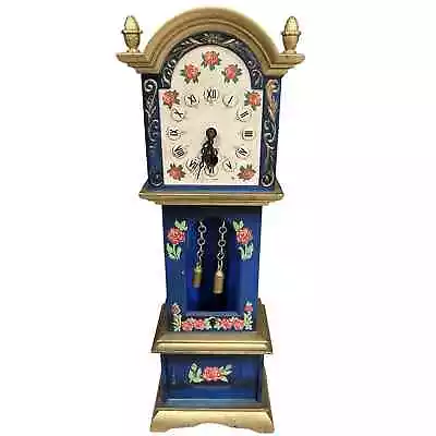 Vintage Miniature Grandfather Clock Trenkle West Germany Hand Painted 10” Blue • $29.75
