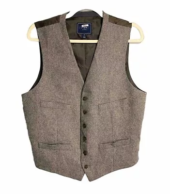 J. Crew Mens Wool Button Up Tweed Suit Vest V-neck Brown Gray Size Medium • $42.49