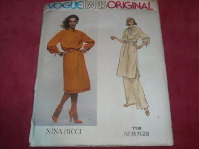 💐 Vogue Paris Original #1708 - Designer Nina Ricci - Ladies Tunic Pattern 10 Ff • $12.74