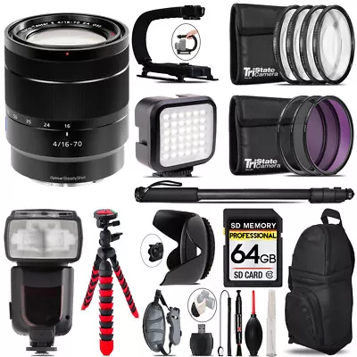 Sony Vario-Tessar T* E 16-70mm F/4 Lens + LED Flash+ Bag - 64GB Accessory Bundle • $659.99