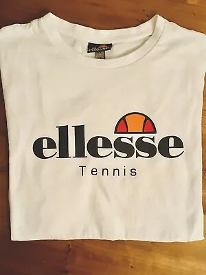 Authentic ELLESSE TENNIS Men’s T-Shirt Premium White Cotton XL But Fits Like L • $11.50