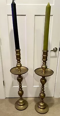 Pair Vintage 40  Tall Brass Candlestick Candle Holder Floor Temple Altar • $180
