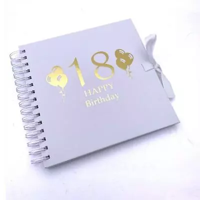 18th Birthday White Scrapbook Guest Book Photo Album Balloon Design Gold Script • £14.99