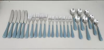 Vintage Fiestaware Periwinkle Blue Swirl Handle Flatware 24Pc Lot Fiesta Plastic • $75