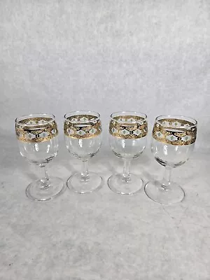 Set Of 4 Vintage Culver Valencia 22k Gold Rimmed Wine Glasses • $44