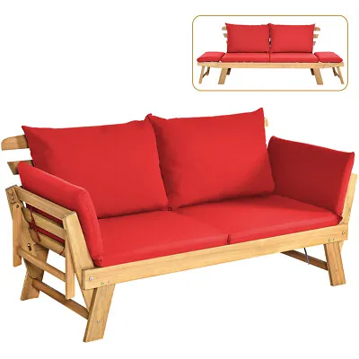 Outdoor Daybed Patio Convertible Couch Sofa Bed Wood Folding Chaise Lounge Bench • £169.95