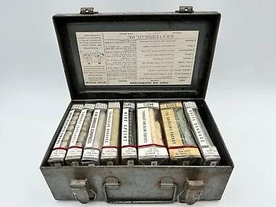 Vintage Davis Emergency Equipment First Aid Medical Supply Kit Metal CONTENTS! • $49.99