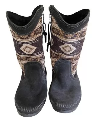 Minnetonka Baja Suede Women's Size 7 Black  Brown Southwestern Boots Shoes • $39.99